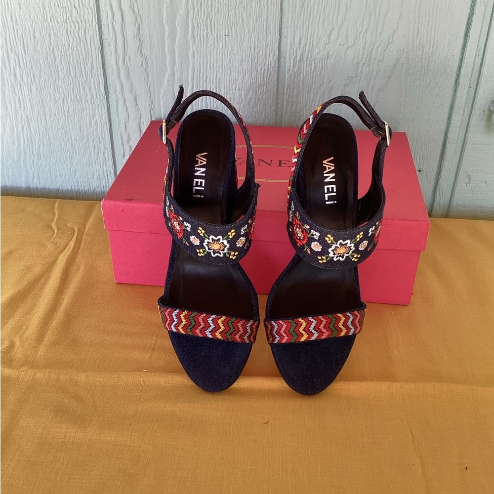 VANELi Women's Embroidered Sandals - Denim and Multicolor